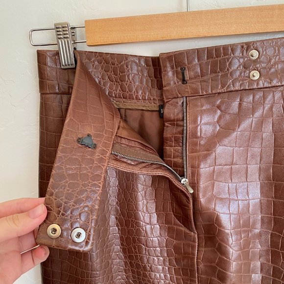 Ralph Lauren Vintage Black Label Croc Embossed Leather Skirt Union Made - Picture 5 of 10